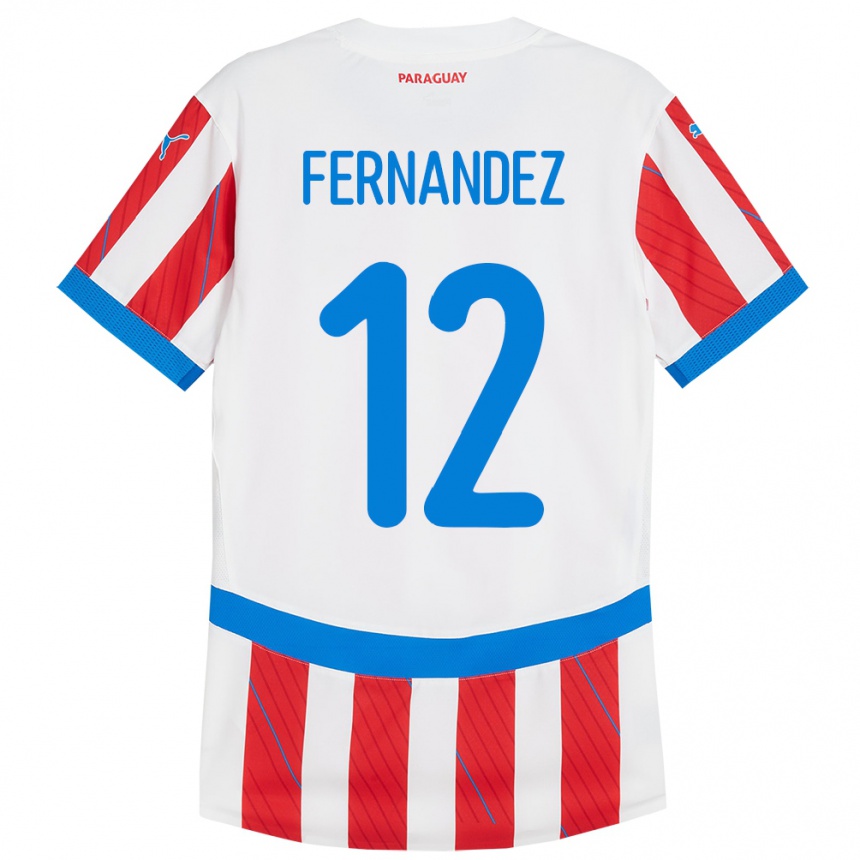 Niño Fútbol Camiseta Paraguay Gatito Fernández #12 Blanco Rojo 1ª Equipación 24-26 Argentina