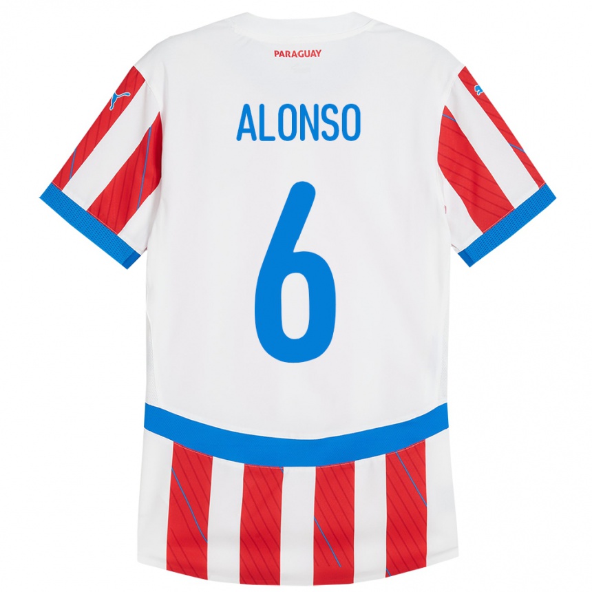 Niño Fútbol Camiseta Paraguay Júnior Alonso #6 Blanco Rojo 1ª Equipación 24-26 Argentina