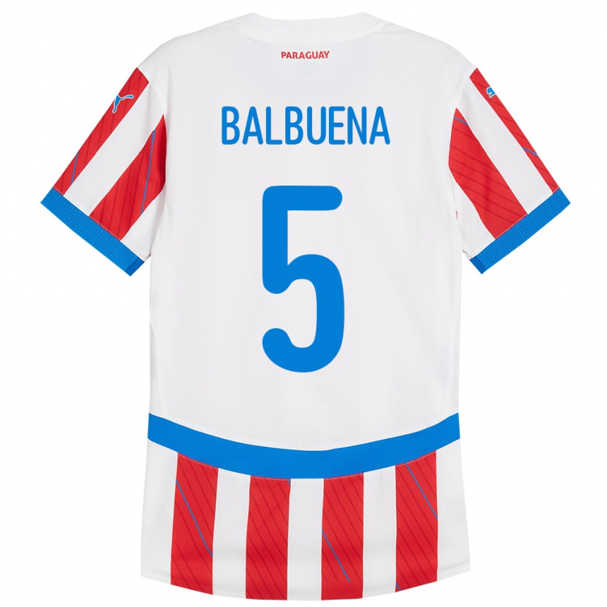 Niño Fútbol Camiseta Paraguay Fabián Balbuena #5 Blanco Rojo 1ª Equipación 24-26 Argentina