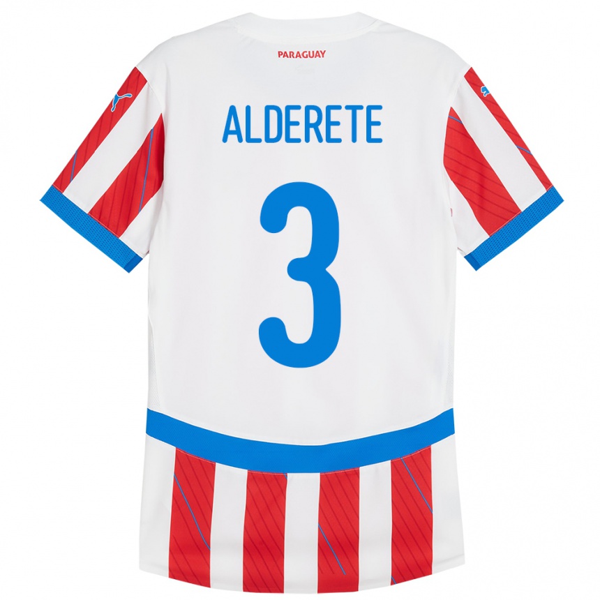 Niño Fútbol Camiseta Paraguay Omar Alderete #3 Blanco Rojo 1ª Equipación 24-26 Argentina