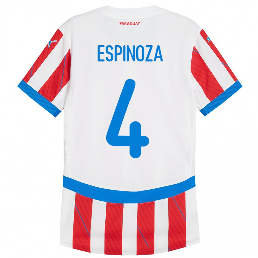 Niño Fútbol Camiseta Paraguay Matías Espinoza #4 Blanco Rojo 1ª Equipación 24-26 Argentina