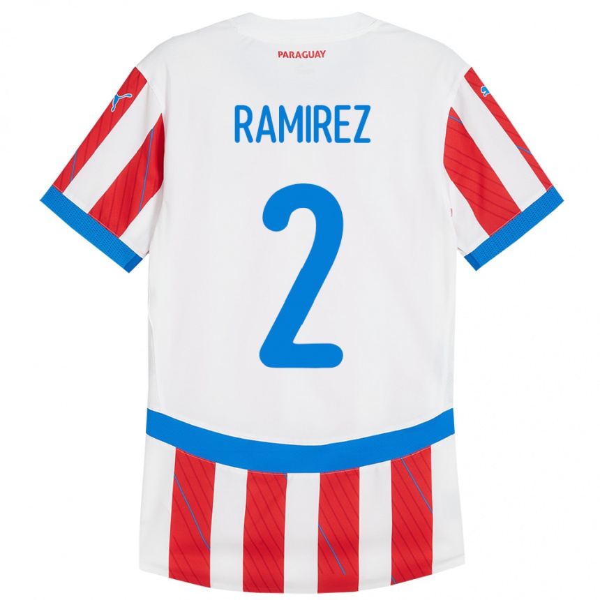 Niño Fútbol Camiseta Paraguay Iván Ramírez #2 Blanco Rojo 1ª Equipación 24-26 Argentina