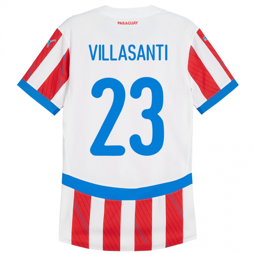 Niño Fútbol Camiseta Paraguay Mathías Villasanti #23 Blanco Rojo 1ª Equipación 24-26 Argentina