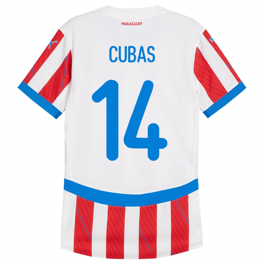 Niño Fútbol Camiseta Paraguay Andrés Cubas #14 Blanco Rojo 1ª Equipación 24-26 Argentina