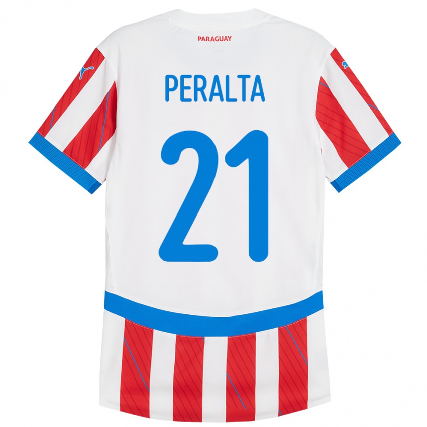 Niño Fútbol Camiseta Paraguay Fabrizio Peralta #21 Blanco Rojo 1ª Equipación 24-26 Argentina