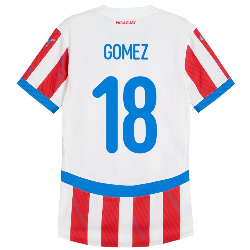 Niño Fútbol Camiseta Paraguay Diego Gómez #18 Blanco Rojo 1ª Equipación 24-26 Argentina