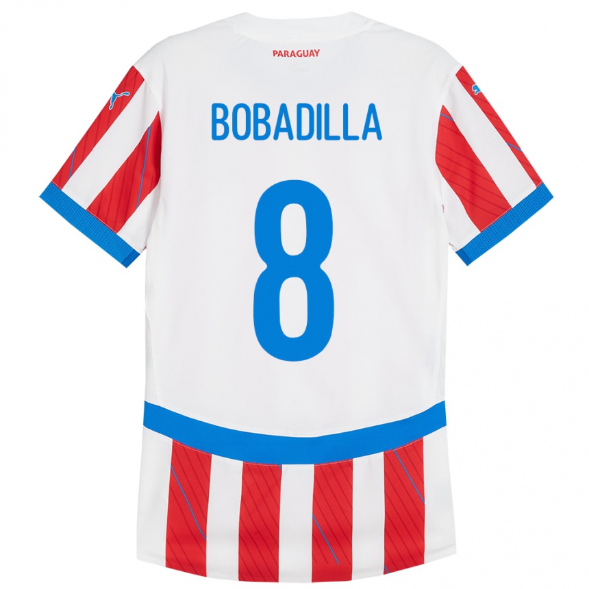 Niño Fútbol Camiseta Paraguay Damián Bobadilla #8 Blanco Rojo 1ª Equipación 24-26 Argentina