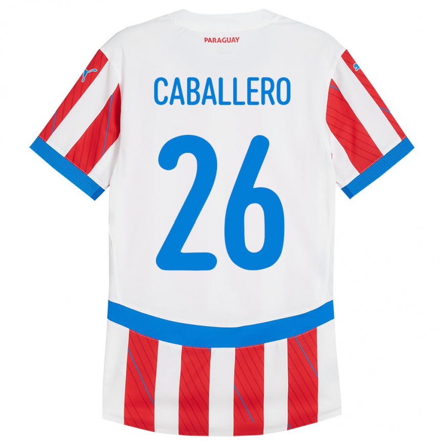 Niño Fútbol Camiseta Paraguay Hernesto Caballero #26 Blanco Rojo 1ª Equipación 24-26 Argentina