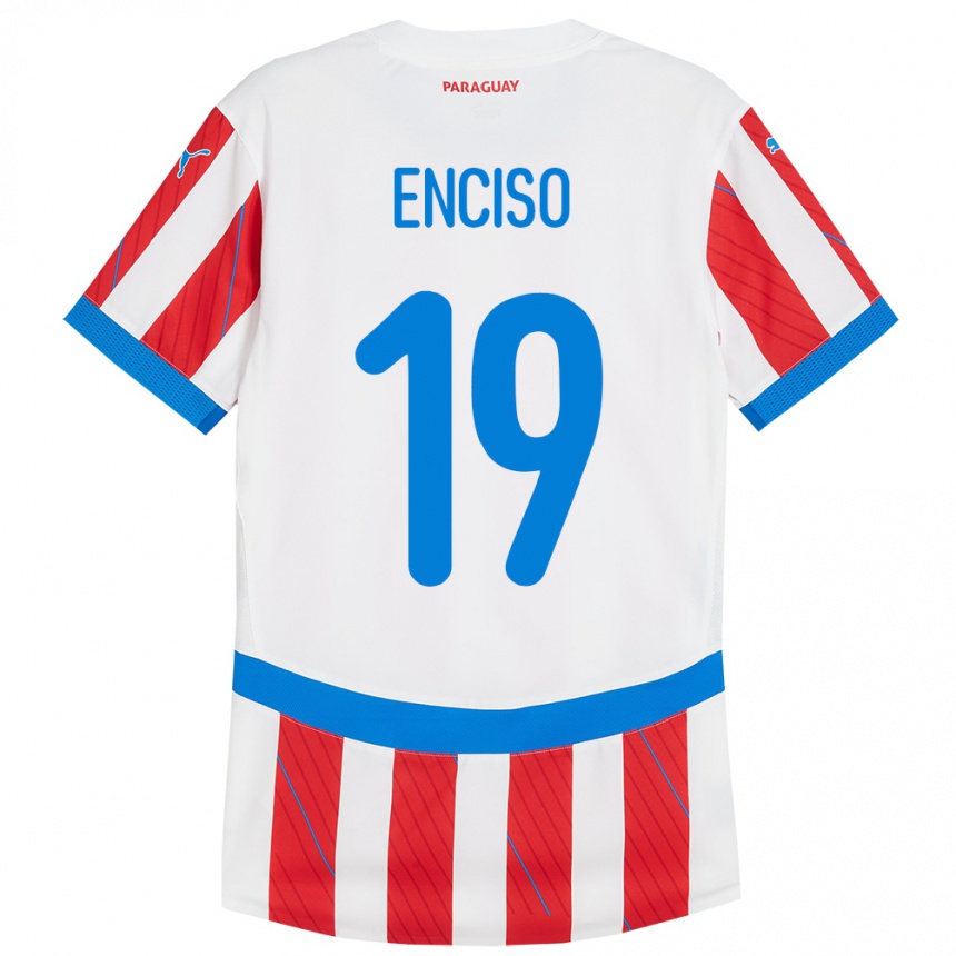 Niño Fútbol Camiseta Paraguay Julio Enciso #19 Blanco Rojo 1ª Equipación 24-26 Argentina