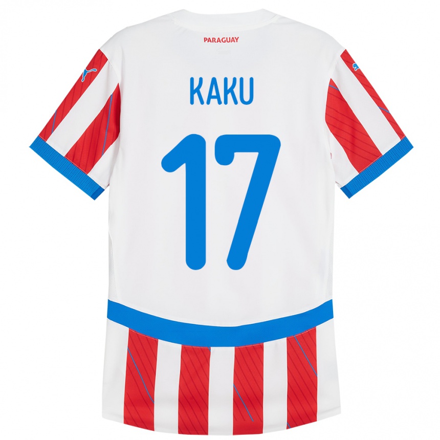 Niño Fútbol Camiseta Paraguay Kaku #17 Blanco Rojo 1ª Equipación 24-26 Argentina