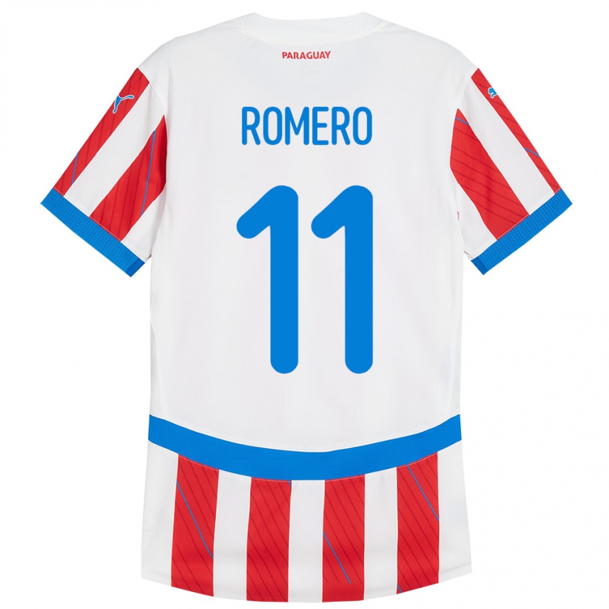 Niño Fútbol Camiseta Paraguay Ángel Romero #11 Blanco Rojo 1ª Equipación 24-26 Argentina