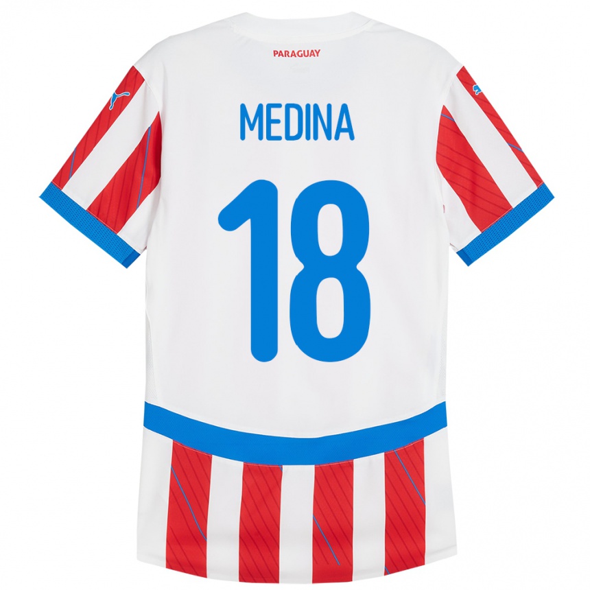 Niño Fútbol Camiseta Paraguay Jesús Medina #18 Blanco Rojo 1ª Equipación 24-26 Argentina