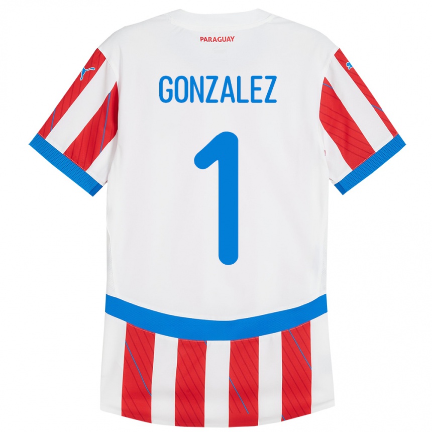 Niño Fútbol Camiseta Paraguay Ángel González #1 Blanco Rojo 1ª Equipación 24-26 Argentina