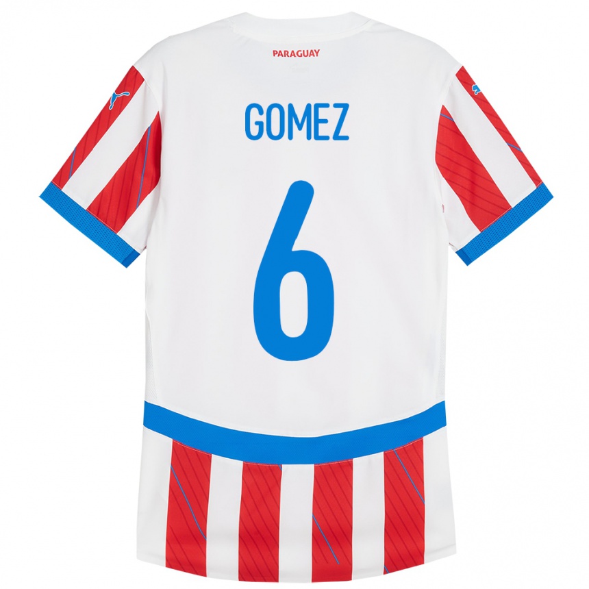 Niño Fútbol Camiseta Paraguay Marcos Gómez #6 Blanco Rojo 1ª Equipación 24-26 Argentina