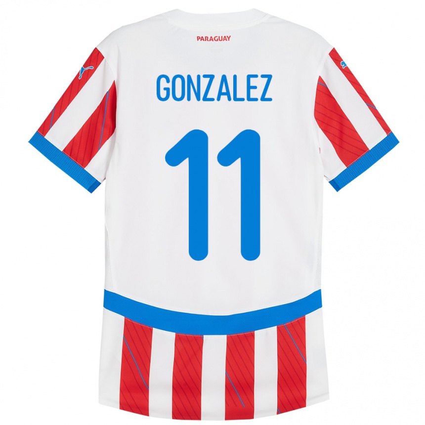 Niño Fútbol Camiseta Paraguay Enso González #11 Blanco Rojo 1ª Equipación 24-26 Argentina