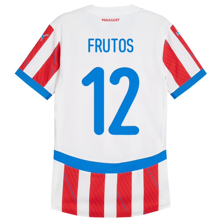 Niño Fútbol Camiseta Paraguay Rodrigo Frutos #12 Blanco Rojo 1ª Equipación 24-26 Argentina