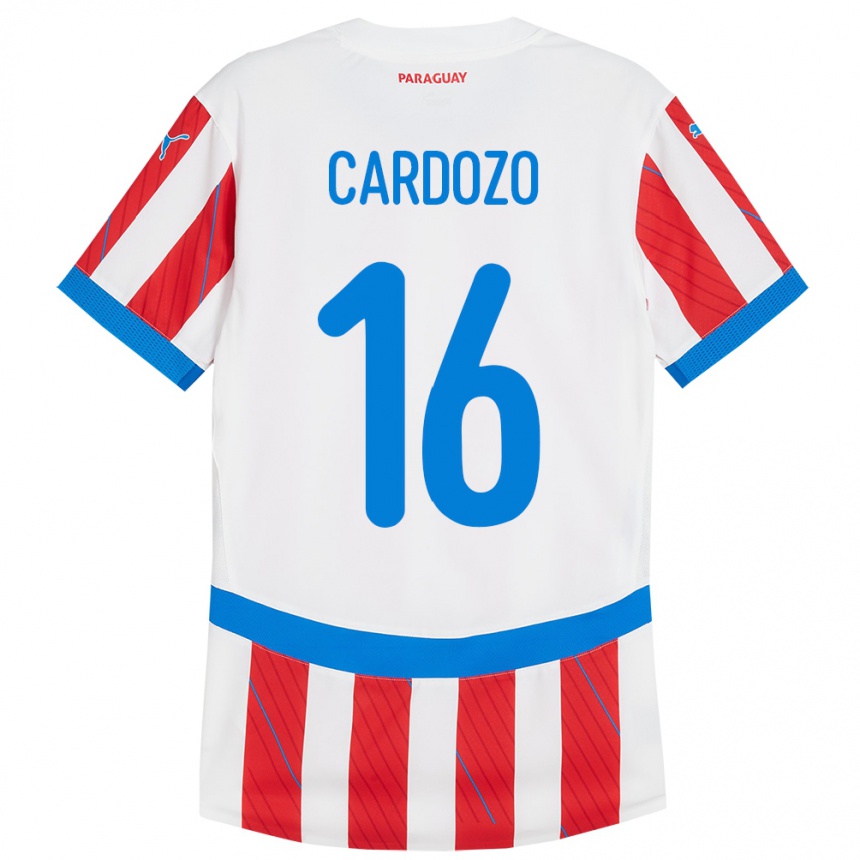 Niño Fútbol Camiseta Paraguay Juan Cardozo #16 Blanco Rojo 1ª Equipación 24-26 Argentina