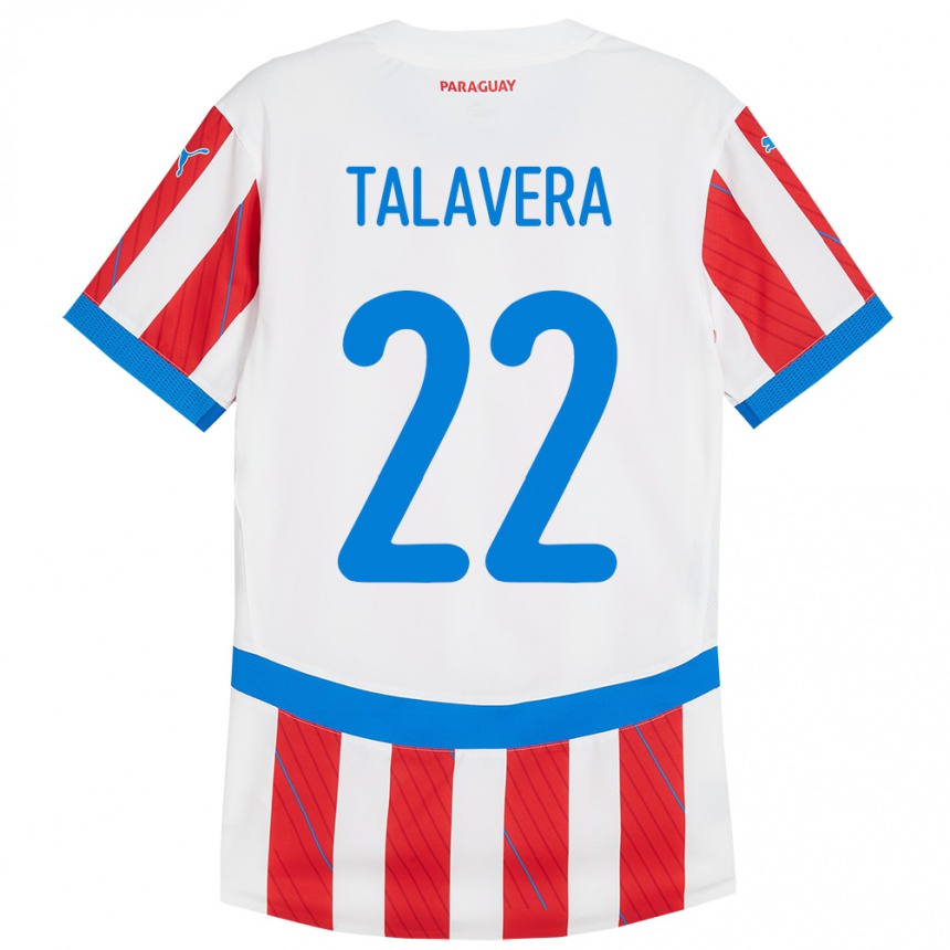 Niño Fútbol Camiseta Paraguay Javier Talavera #22 Blanco Rojo 1ª Equipación 24-26 Argentina