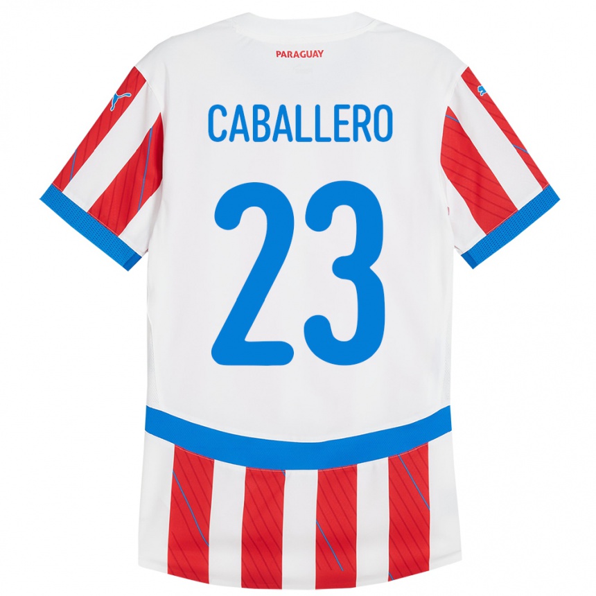 Niño Fútbol Camiseta Paraguay Tiago Caballero #23 Blanco Rojo 1ª Equipación 24-26 Argentina