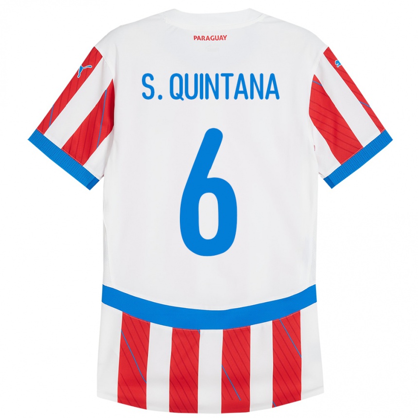 Niño Fútbol Camiseta Paraguay Sebastián Quintana #6 Blanco Rojo 1ª Equipación 24-26 Argentina