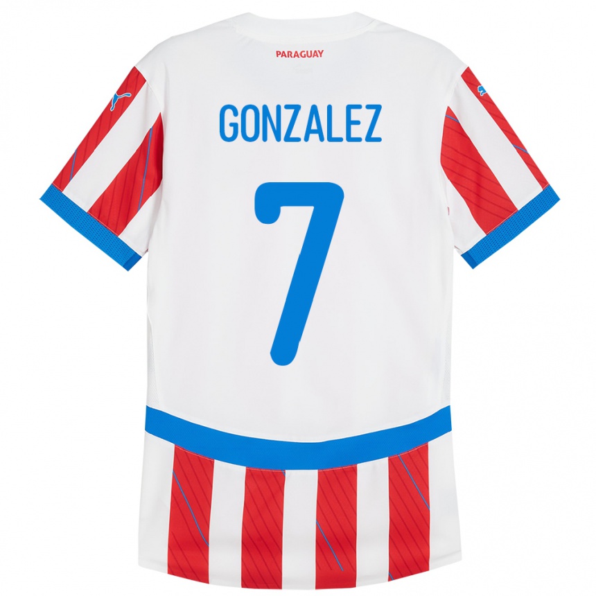 Niño Fútbol Camiseta Paraguay Diego González #7 Blanco Rojo 1ª Equipación 24-26 Argentina