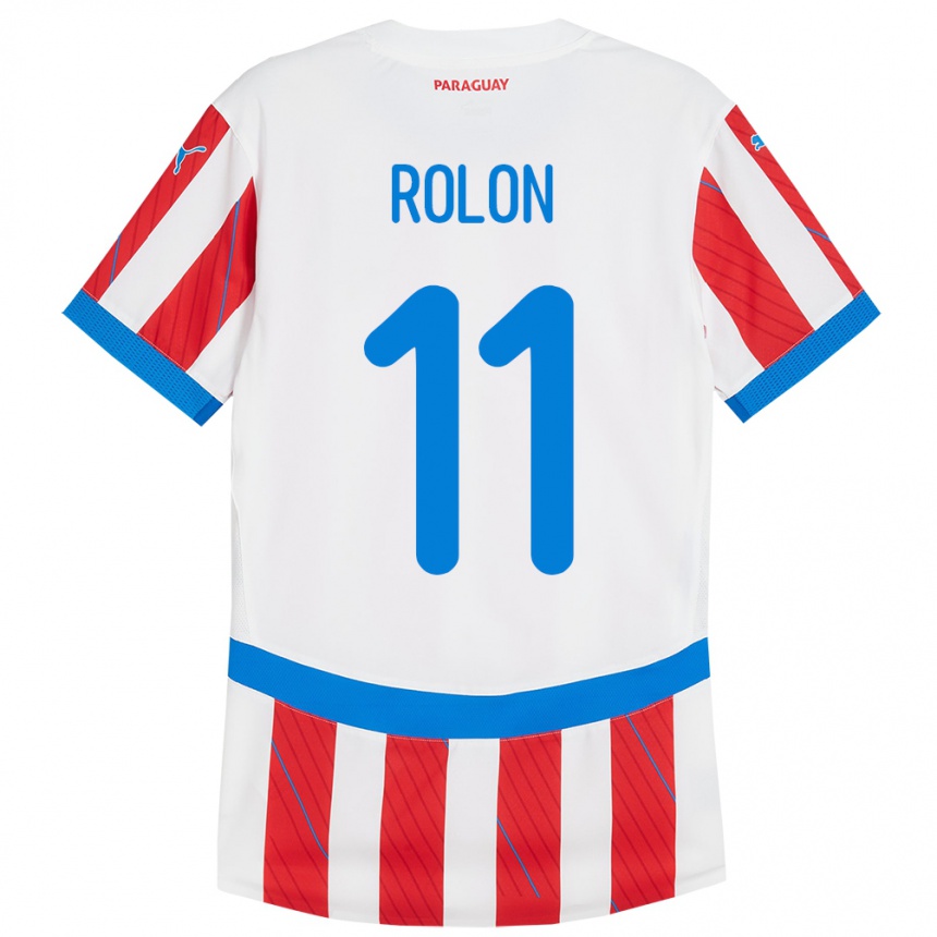 Niño Fútbol Camiseta Paraguay Leonardo Rolón #11 Blanco Rojo 1ª Equipación 24-26 Argentina