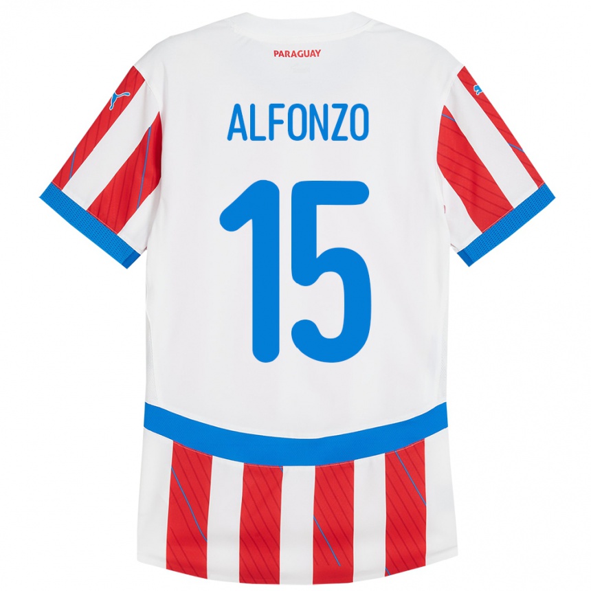 Niño Fútbol Camiseta Paraguay Axel Alfonzo #15 Blanco Rojo 1ª Equipación 24-26 Argentina