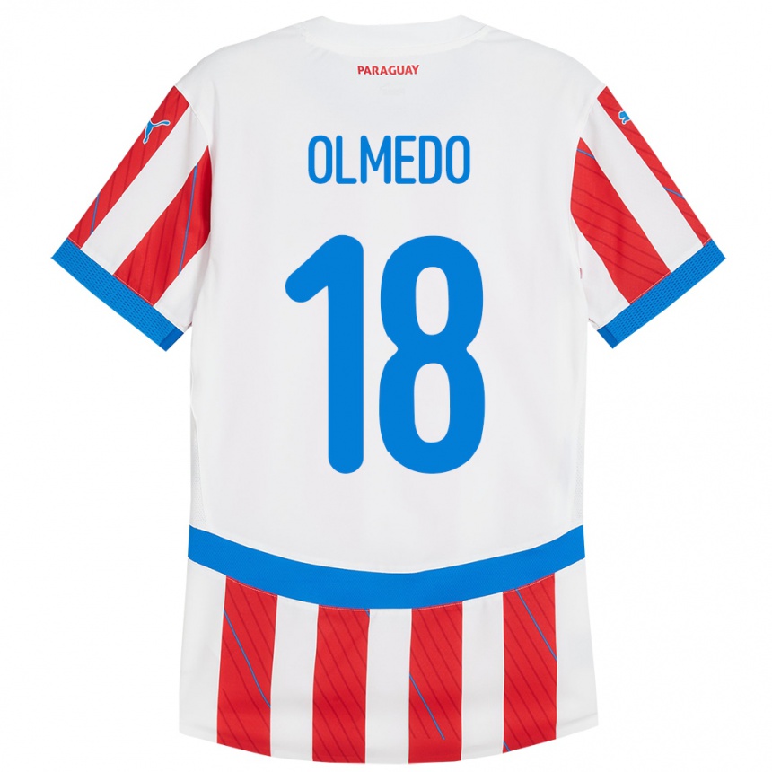 Niño Fútbol Camiseta Paraguay Cesar Olmedo #18 Blanco Rojo 1ª Equipación 24-26 Argentina