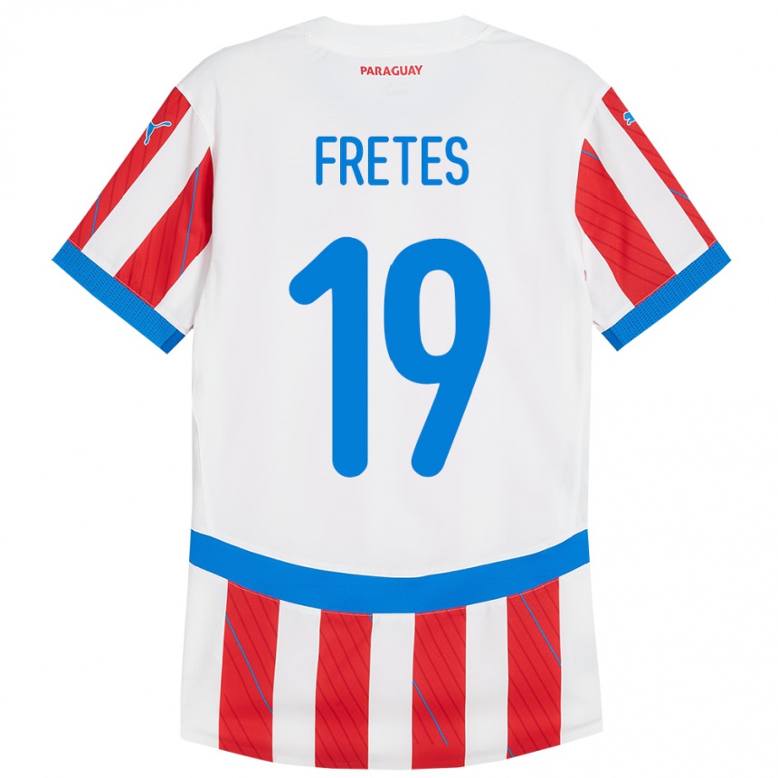 Niño Fútbol Camiseta Paraguay Alexis Fretes #19 Blanco Rojo 1ª Equipación 24-26 Argentina