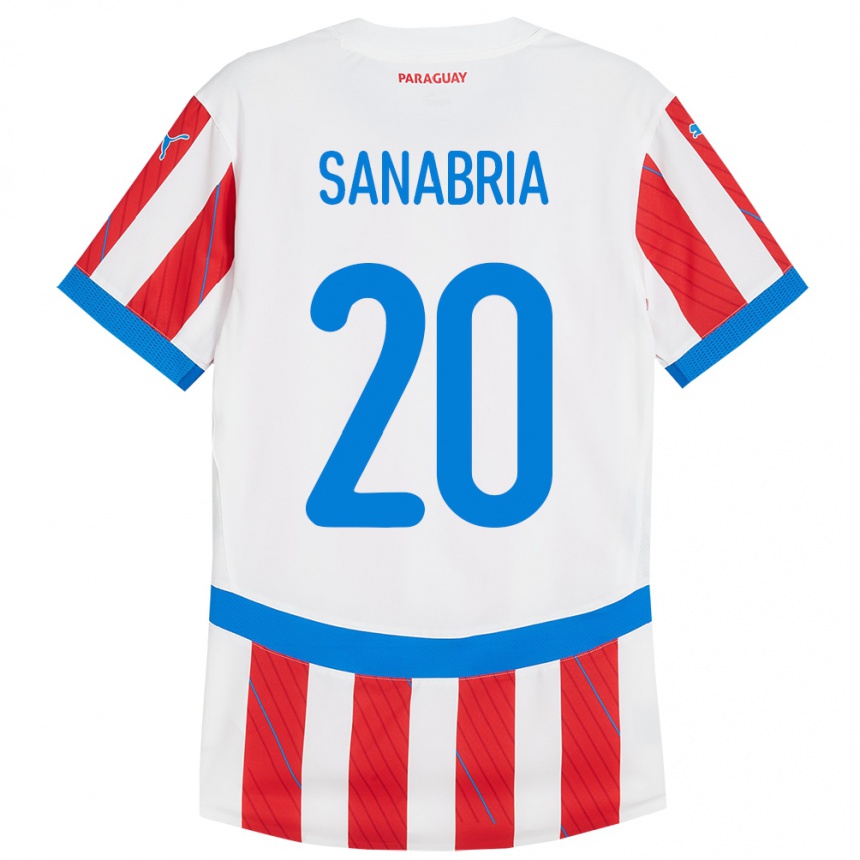 Niño Fútbol Camiseta Paraguay Tobías Sanabria #20 Blanco Rojo 1ª Equipación 24-26 Argentina