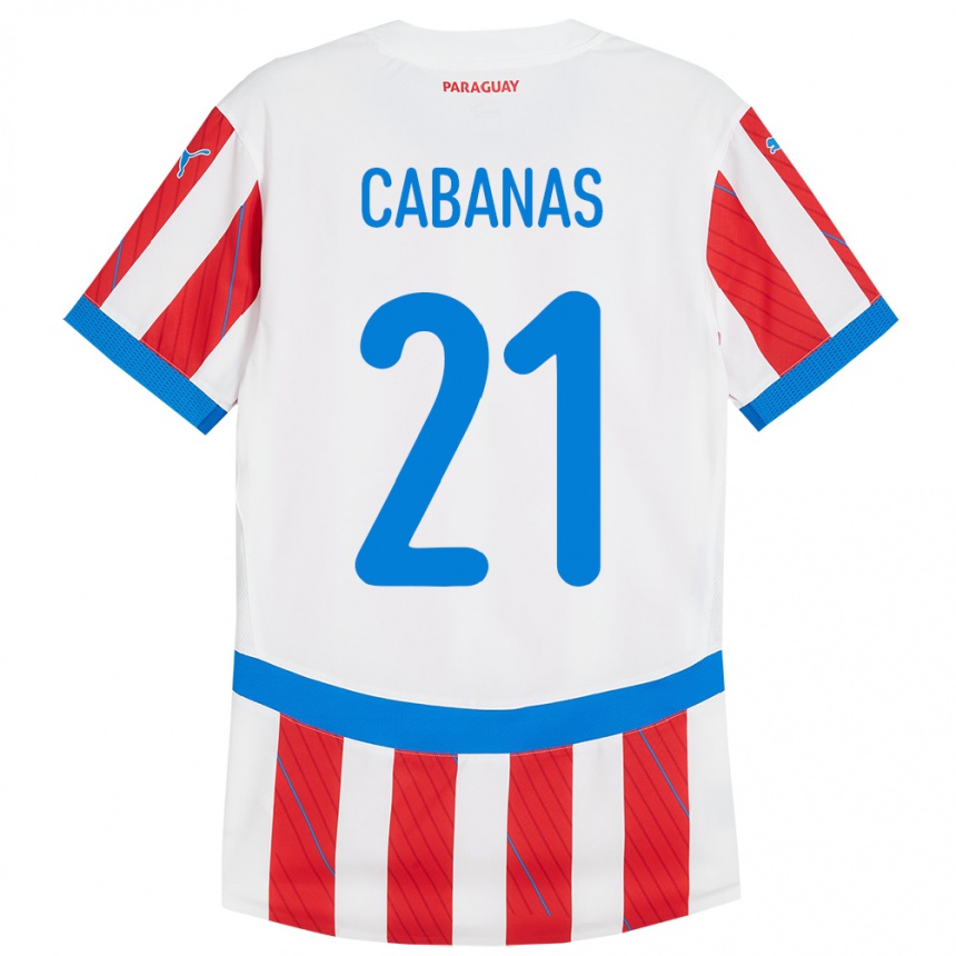 Niño Fútbol Camiseta Paraguay Víctor Cabañas #21 Blanco Rojo 1ª Equipación 24-26 Argentina