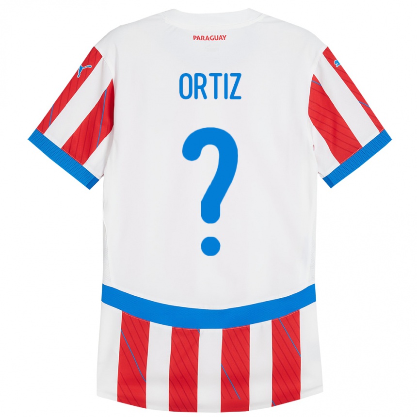 Niño Fútbol Camiseta Paraguay Rolando Ortíz #0 Blanco Rojo 1ª Equipación 24-26 Argentina