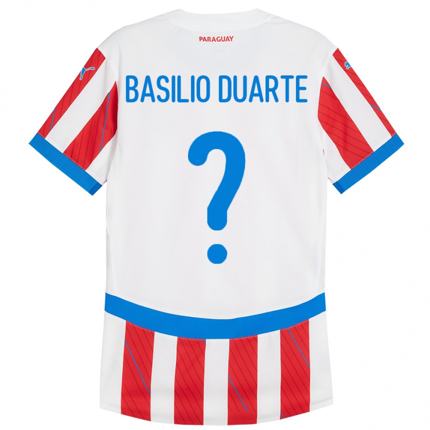 Niño Fútbol Camiseta Paraguay Basilio Duarte #0 Blanco Rojo 1ª Equipación 24-26 Argentina