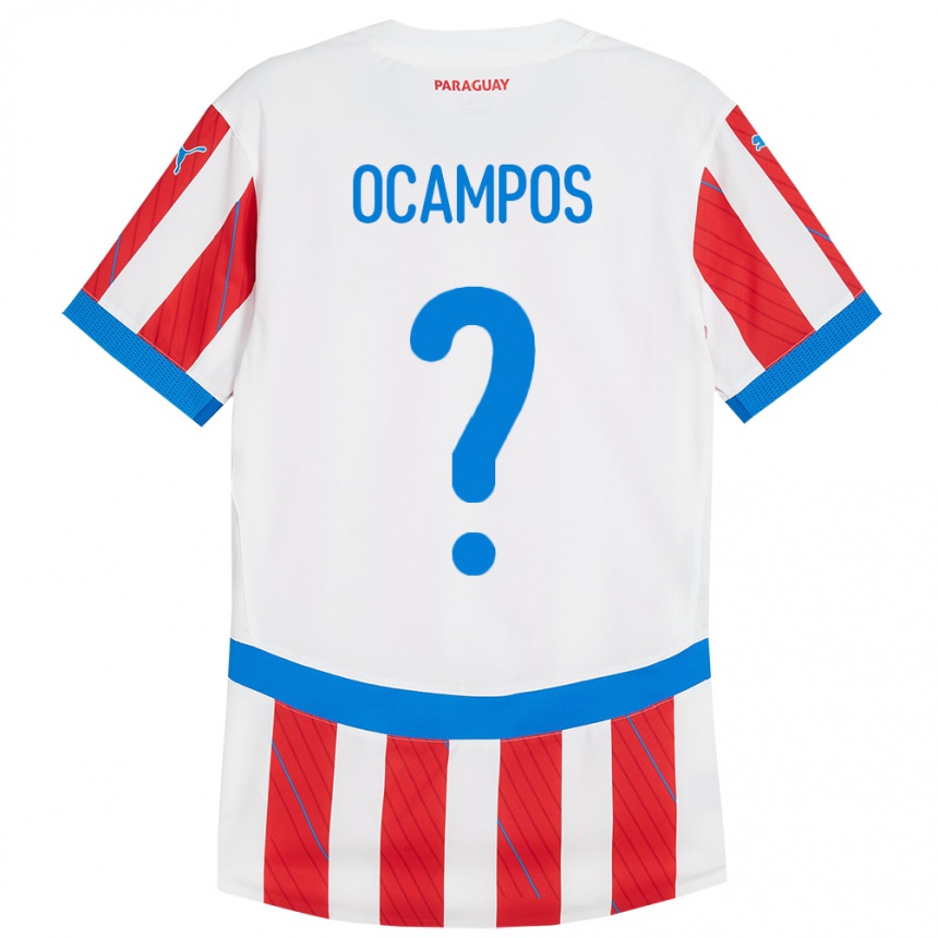 Niño Fútbol Camiseta Paraguay Santiago Ocampos #0 Blanco Rojo 1ª Equipación 24-26 Argentina