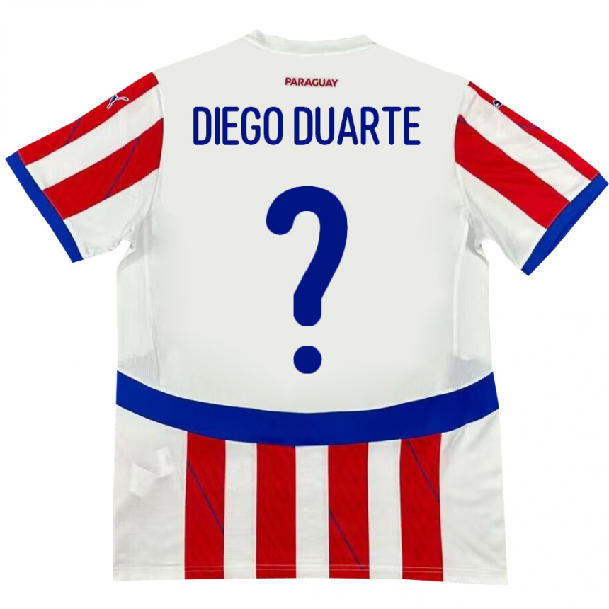 Niño Fútbol Camiseta Paraguay Diego Duarte #0 Blanco Rojo 1ª Equipación 24-26 Argentina