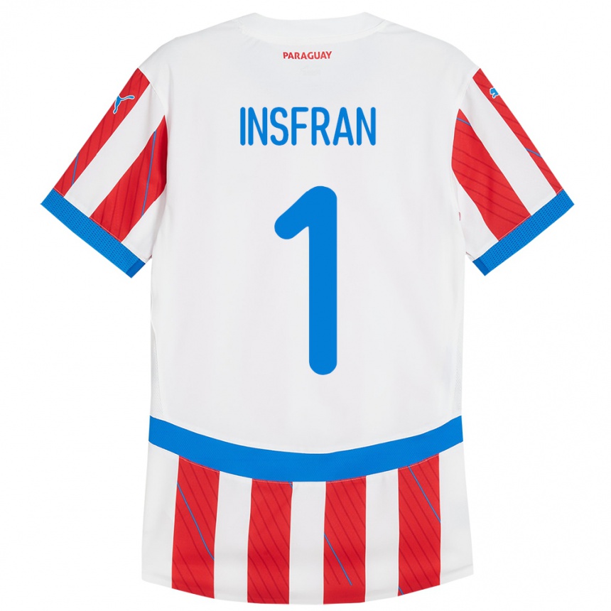 Niño Fútbol Camiseta Paraguay Facundo Insfrán #1 Blanco Rojo 1ª Equipación 24-26 Argentina