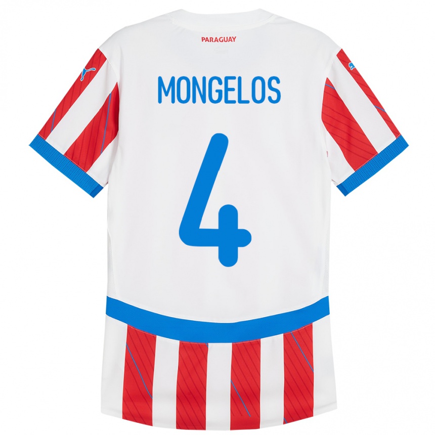 Niño Fútbol Camiseta Paraguay Rolando Mongelós #4 Blanco Rojo 1ª Equipación 24-26 Argentina