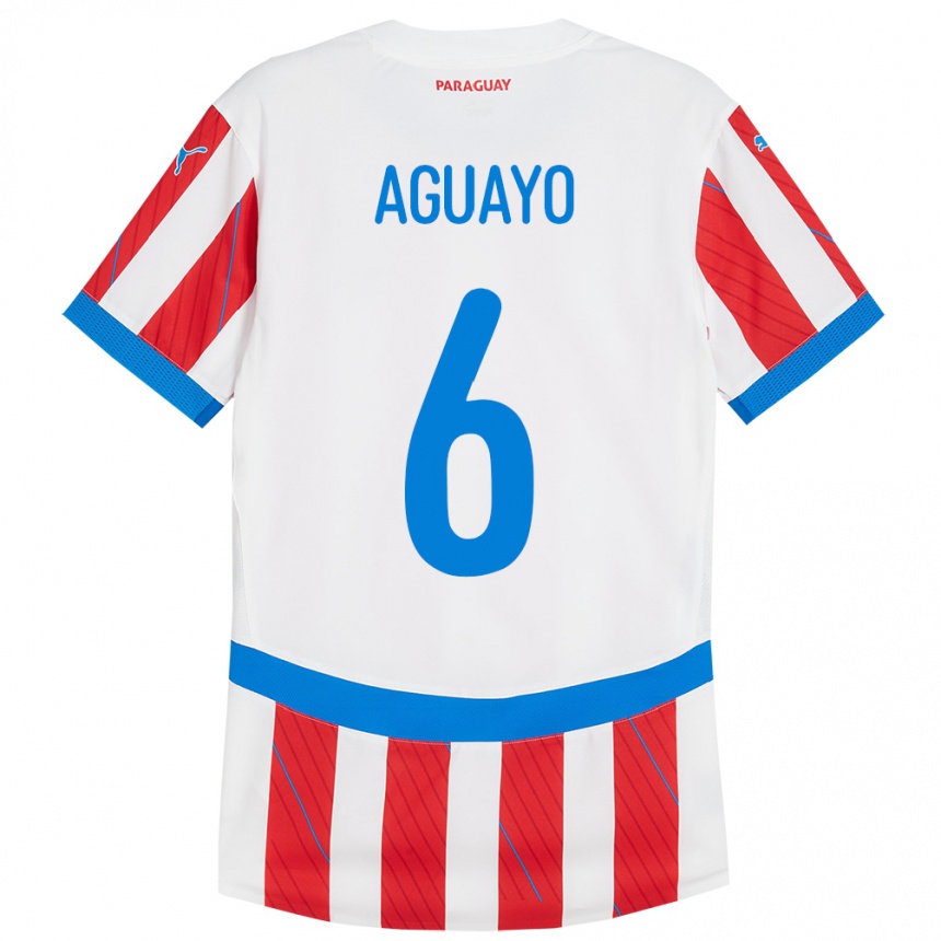 Niño Fútbol Camiseta Paraguay Ángel Aguayo #6 Blanco Rojo 1ª Equipación 24-26 Argentina