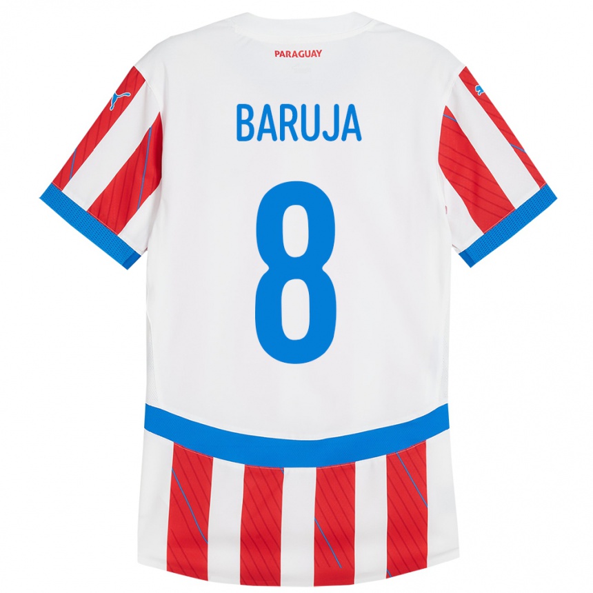 Niño Fútbol Camiseta Paraguay Fabrizio Baruja #8 Blanco Rojo 1ª Equipación 24-26 Argentina