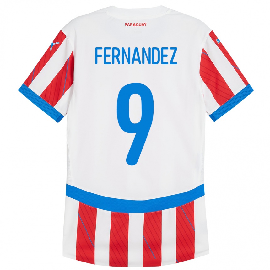 Niño Fútbol Camiseta Paraguay David Fernández #9 Blanco Rojo 1ª Equipación 24-26 Argentina