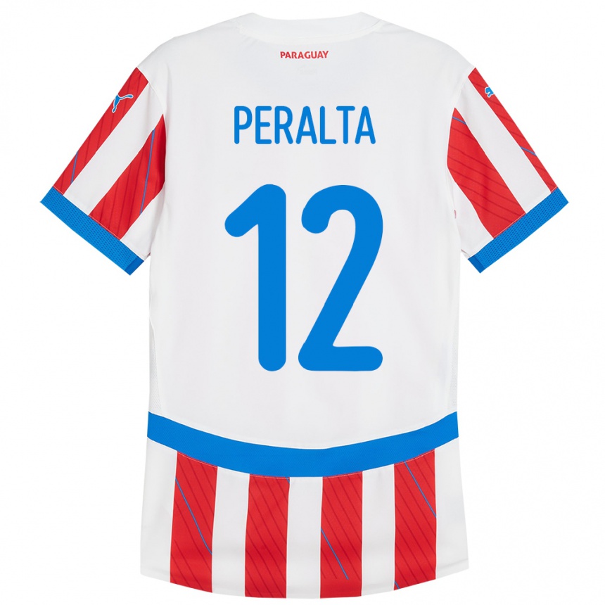 Niño Fútbol Camiseta Paraguay Jesús Peralta #12 Blanco Rojo 1ª Equipación 24-26 Argentina