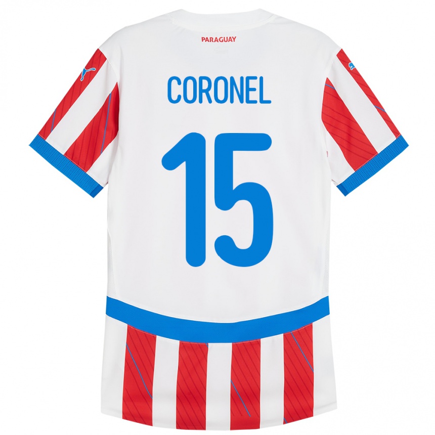 Niño Fútbol Camiseta Paraguay Éver Coronel #15 Blanco Rojo 1ª Equipación 24-26 Argentina