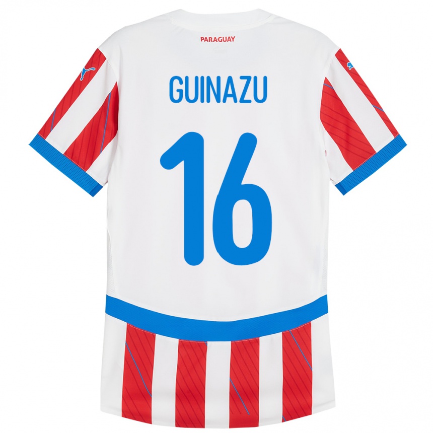 Niño Fútbol Camiseta Paraguay Lucas Guiñazú #16 Blanco Rojo 1ª Equipación 24-26 Argentina