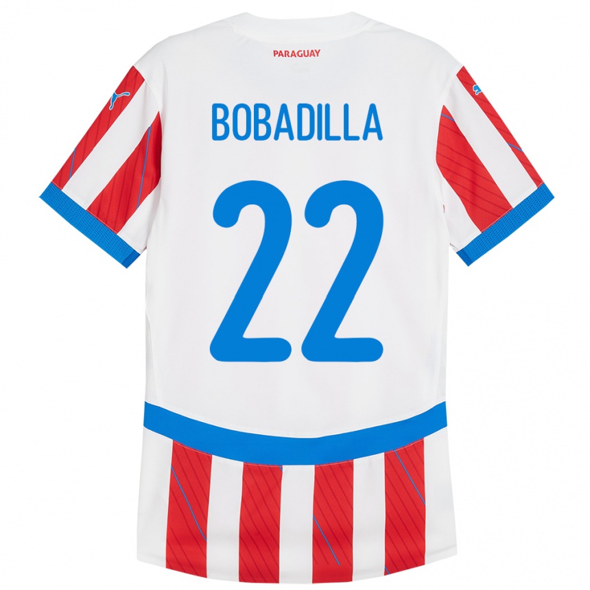 Niño Fútbol Camiseta Paraguay Dylan Bobadilla #22 Blanco Rojo 1ª Equipación 24-26 Argentina