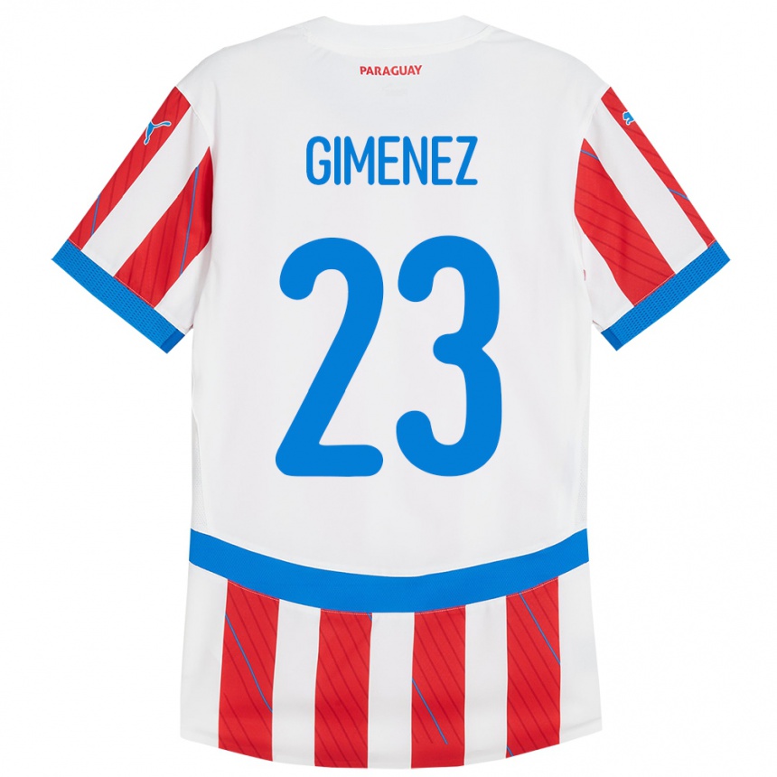 Niño Fútbol Camiseta Paraguay Miguel Giménez #23 Blanco Rojo 1ª Equipación 24-26 Argentina