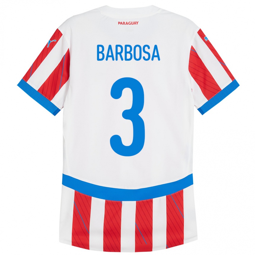 Niño Fútbol Camiseta Paraguay Camila Barbosa #3 Blanco Rojo 1ª Equipación 24-26 Argentina