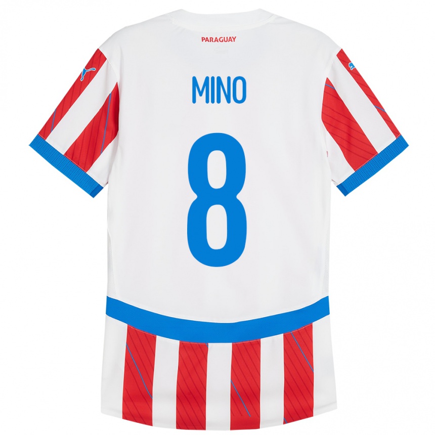 Niño Fútbol Camiseta Paraguay Rosa Miño #8 Blanco Rojo 1ª Equipación 24-26 Argentina