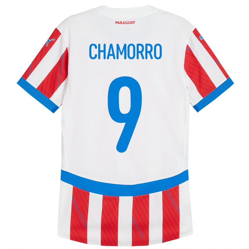 Niño Fútbol Camiseta Paraguay Lice Chamorro #9 Blanco Rojo 1ª Equipación 24-26 Argentina