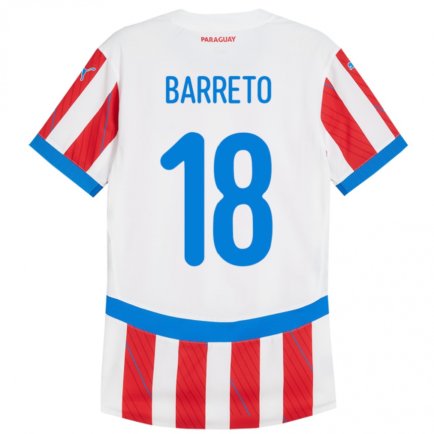 Niño Fútbol Camiseta Paraguay Liz Barreto #18 Blanco Rojo 1ª Equipación 24-26 Argentina