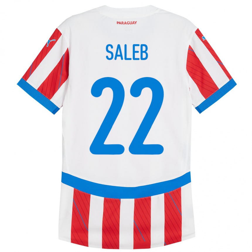 Niño Fútbol Camiseta Paraguay Gloria Saleb #22 Blanco Rojo 1ª Equipación 24-26 Argentina